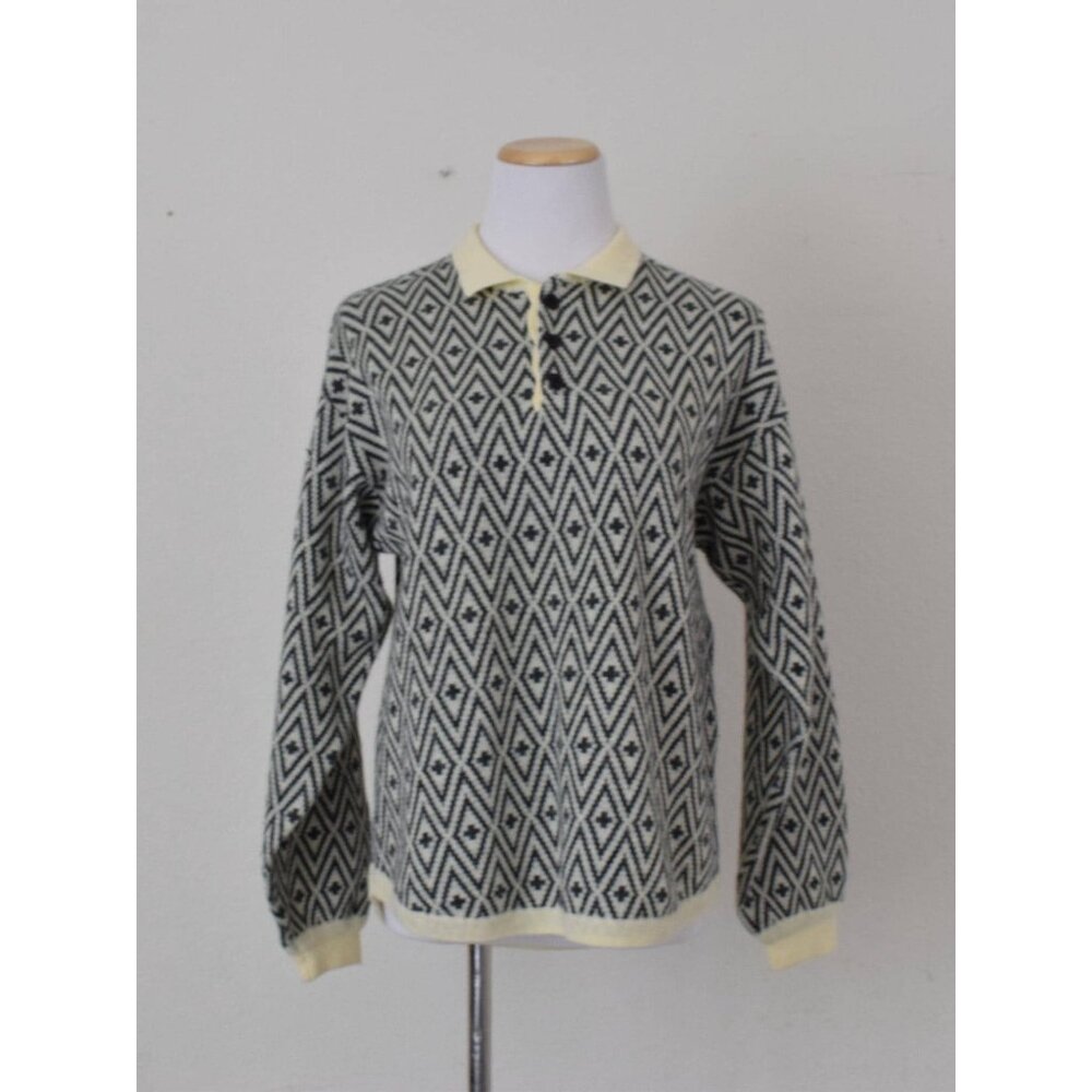 Vintage 80s Geometric Gray/Beige Pullover Acrylic/Nylon Sweater size Large‎